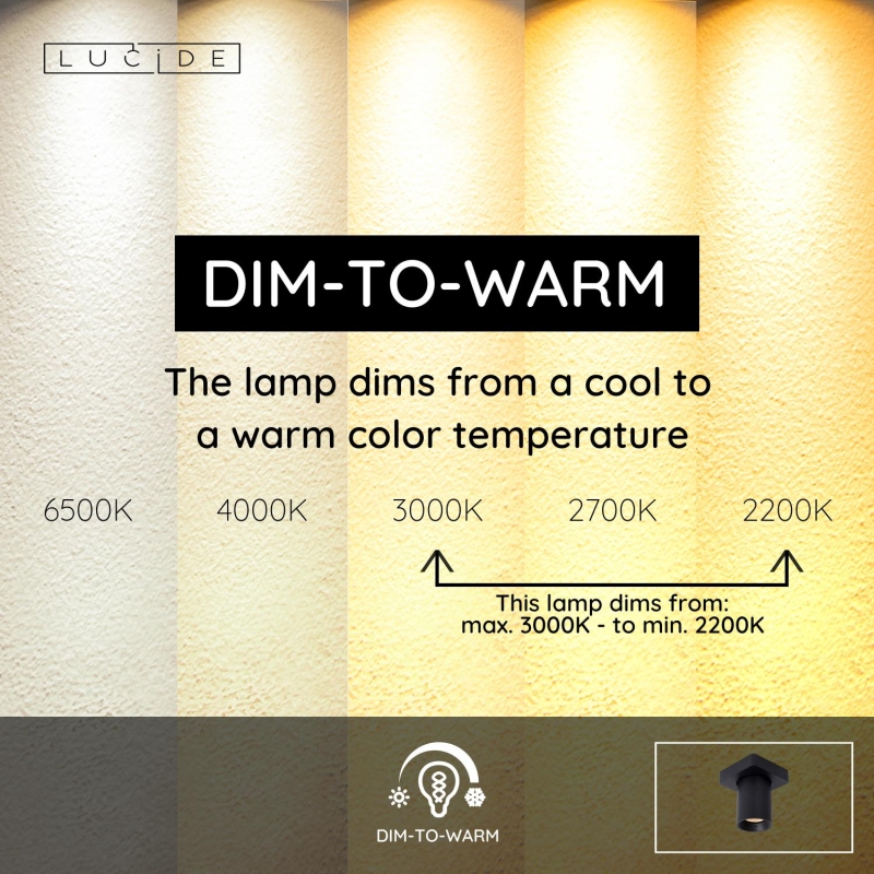 Lucide NIGEL - Stropné bodové svietidlo - LED Dim to warm - GU10 - 1x5W 2200K/3000K - Black